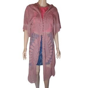 Rebellion Lace Duster Kimono L Boho Sheer Longline Festival Dusty Mauve READ